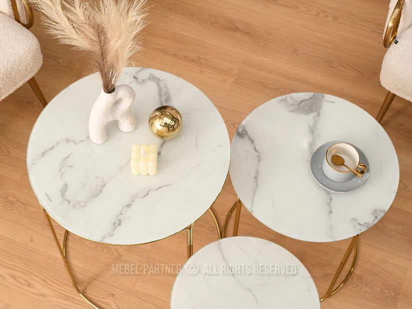 Măsuță de cafea Belianni Zest (marmură albă + auriu)