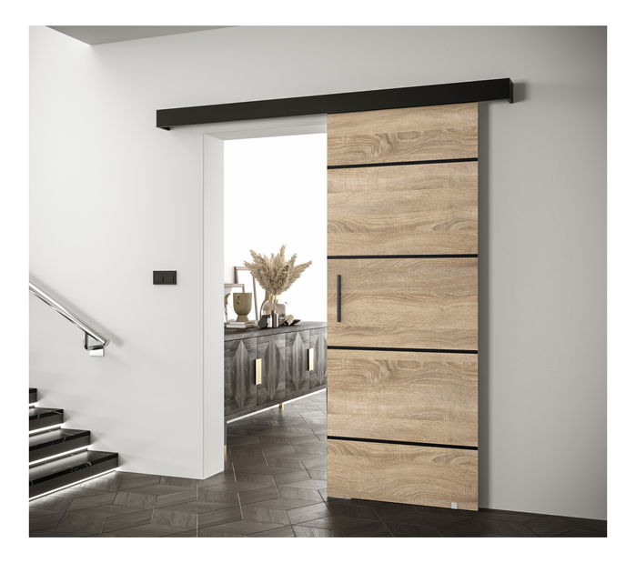 Uși culisante 90 cm Sharlene IV (stejar sonoma + negru mat + negru)
