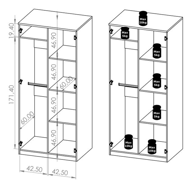 Dulap de haine Bonaparte SZ2D (Stejar artisan)