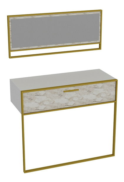Konzolový stolík Poppy (Zlatá + Biela) (so zrkadlom)