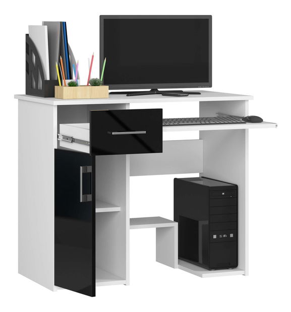 PC stolík Jaloms (biela + lesk čierny)