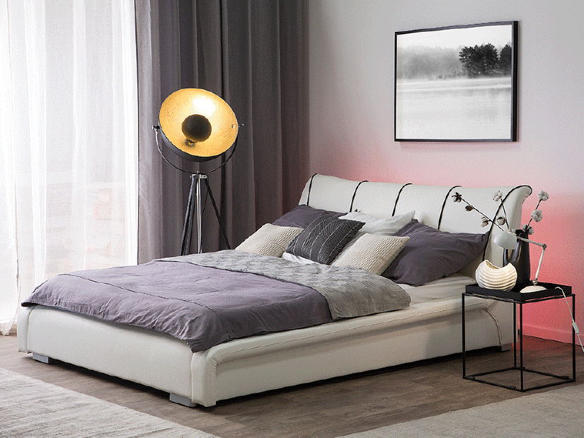 Manželská posteľ 140 cm NICE (s roštom a LED osvetlením) (biela)