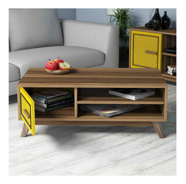 Măsuță de cafea Dedute (nuc + galben)