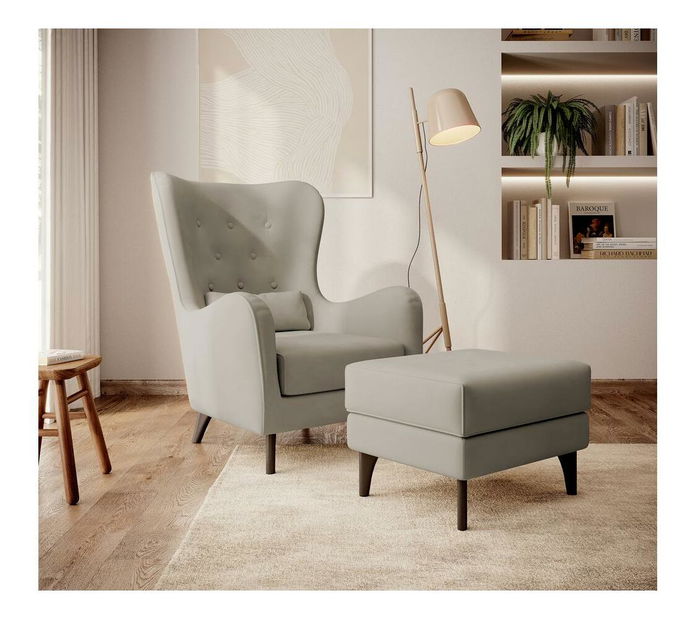 Kreslo s podnožkou Calimero II (sivobéžová + wenge)