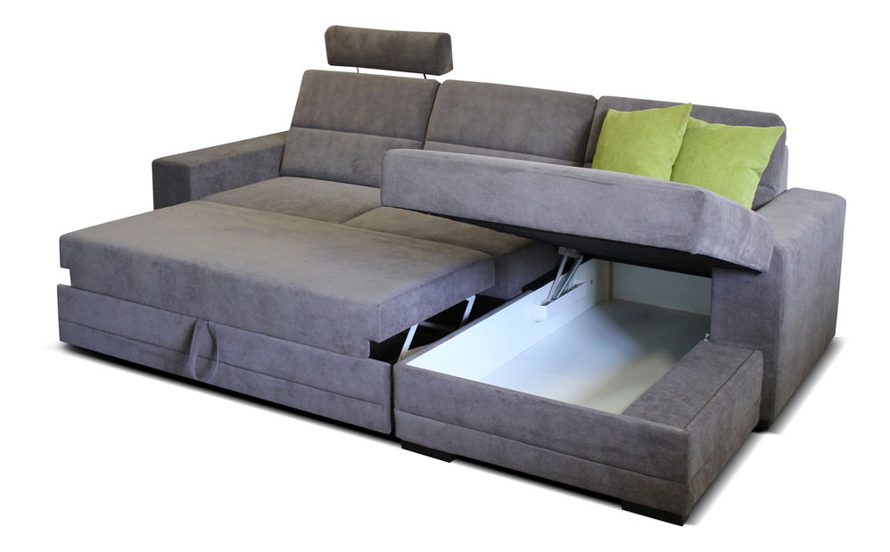 Rohová sedačka Nelson 2F+L (sivá + zelené vankúše) (P)