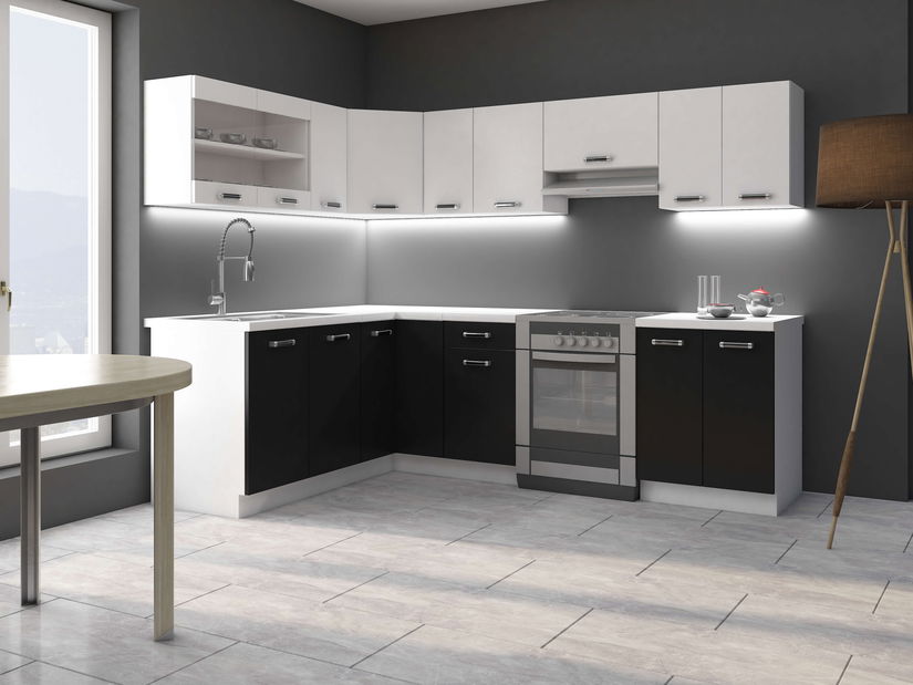 Dulap inferior de bucătărie sub chiuvetă Oran 80 ZL 2F BB (Alb + negru)