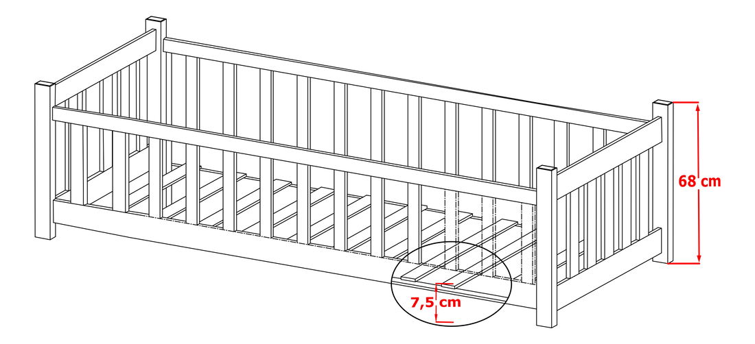 Pat pentru copii 90 cm Connie (cu somieră și sp. de depozitare) (fag)