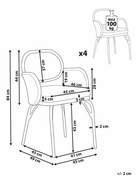 Set 4 ks záhradných stoličiek Praza (prírodná + sivá)