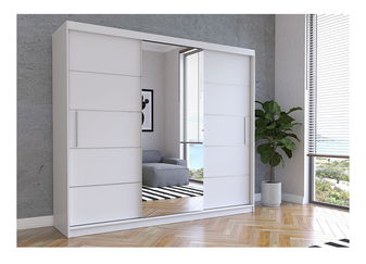 Ormar za garderobu Arrun (bijela + bijela + ogledalo)