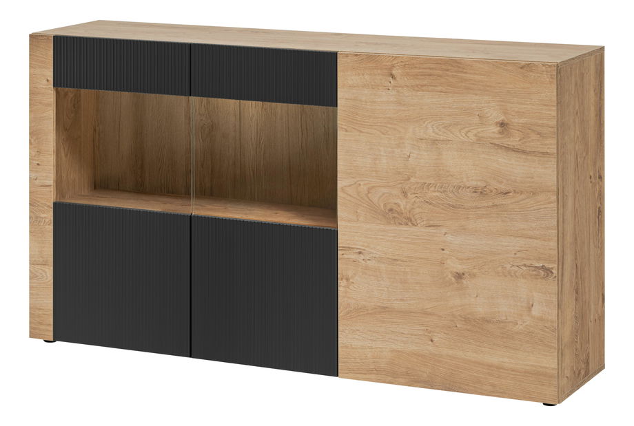 Vitrină Aruno AR SB (Stejar ribbeck + Negru) (cu iluminat)