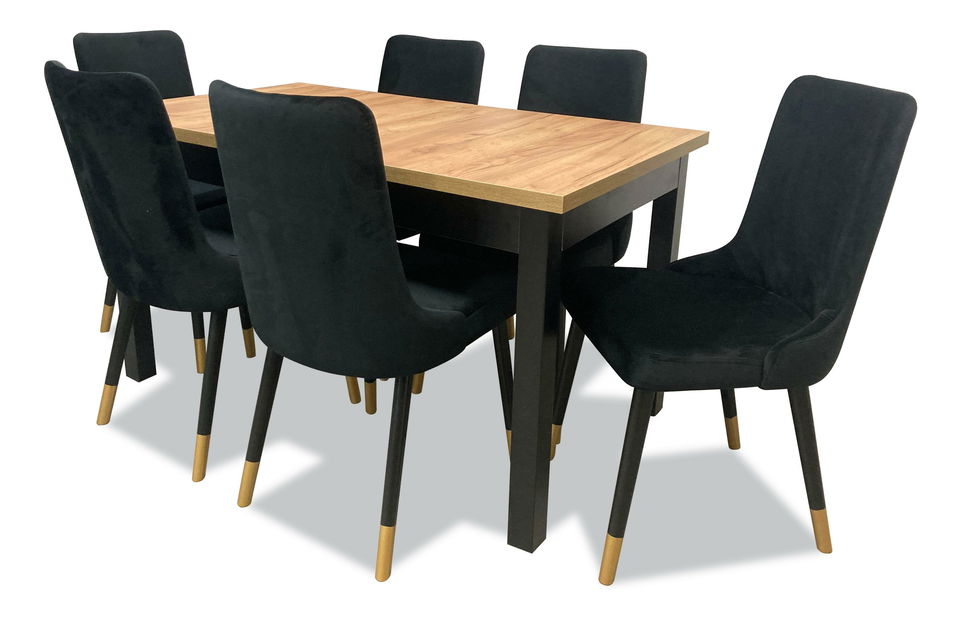 Set mobilier sufragerie Alita 4 (stejar auriu + negru) (pentru 6 persoane)