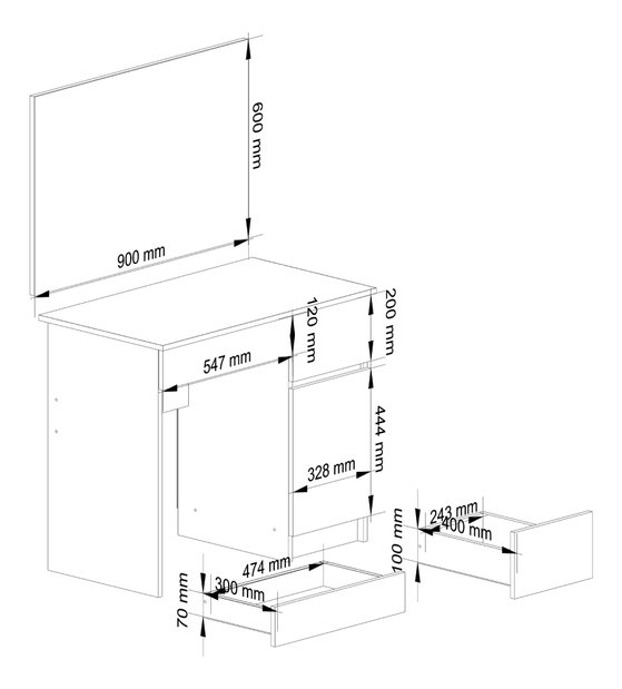 Toaletni stolić Parijat 90 (hrast sonoma + bijela) (s ogledalom) (D)