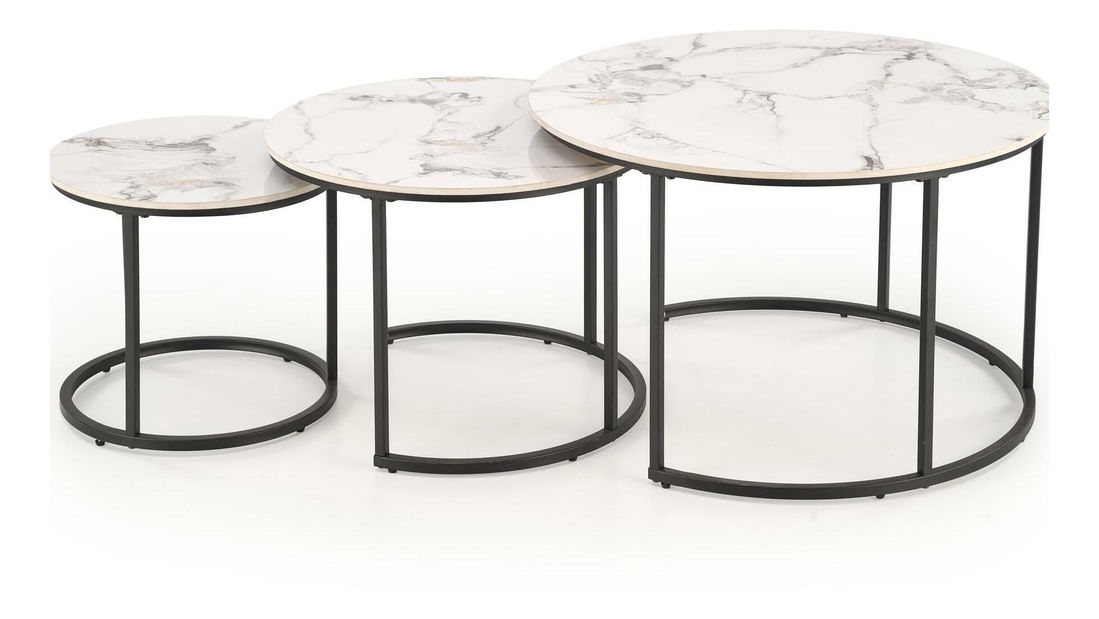 Set 3 ks. konferenčných stolíkov Golda (biely mramor + čierna)