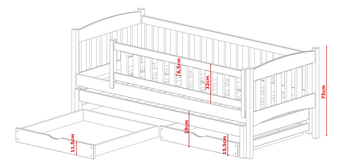 Pat pentru copii 90 x 200 cm Amalia (cu somieră și sp. depozitare) (grafit)
