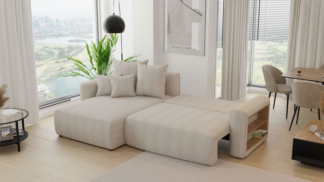 Rohová sedačka Napolia (L) (mliečna)