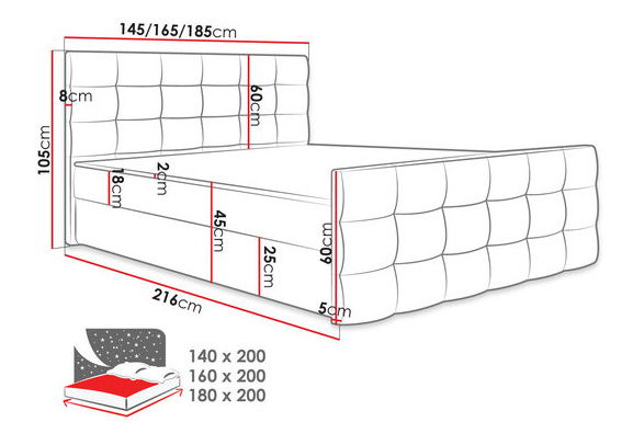 Manželská posteľ 160cm Aqua (tmavosivá)