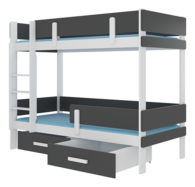Poschodová detská posteľ 200x90 cm Ellen (s roštom a matracom) (biela + antracit)