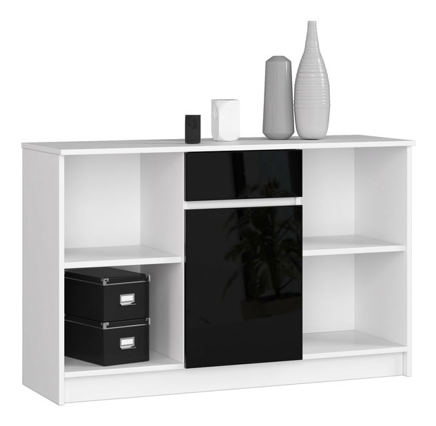 Komoda Briar (biela + čierny lesk)