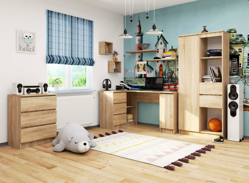 Rohový PC stolík Bevin (dub sonoma) (L)