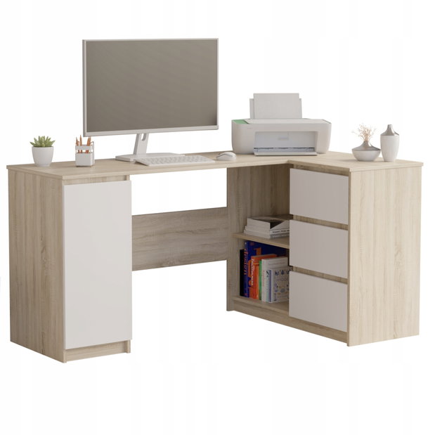 Masă PC de colț Nyper (stejar sonoma + alb)
