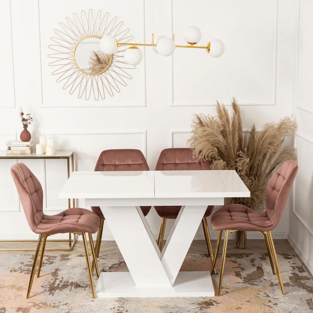 Blagovaonski stol na razvlačenje Comentado (bijeli sjaj) (za 4 do 6 osoba)