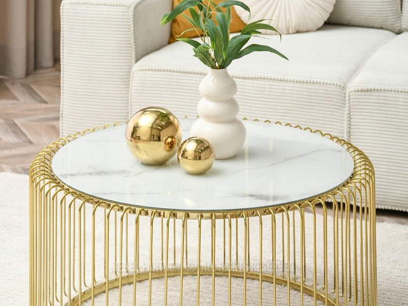 Măsuță de cafea Nils Xl (marmură albă + auriu)