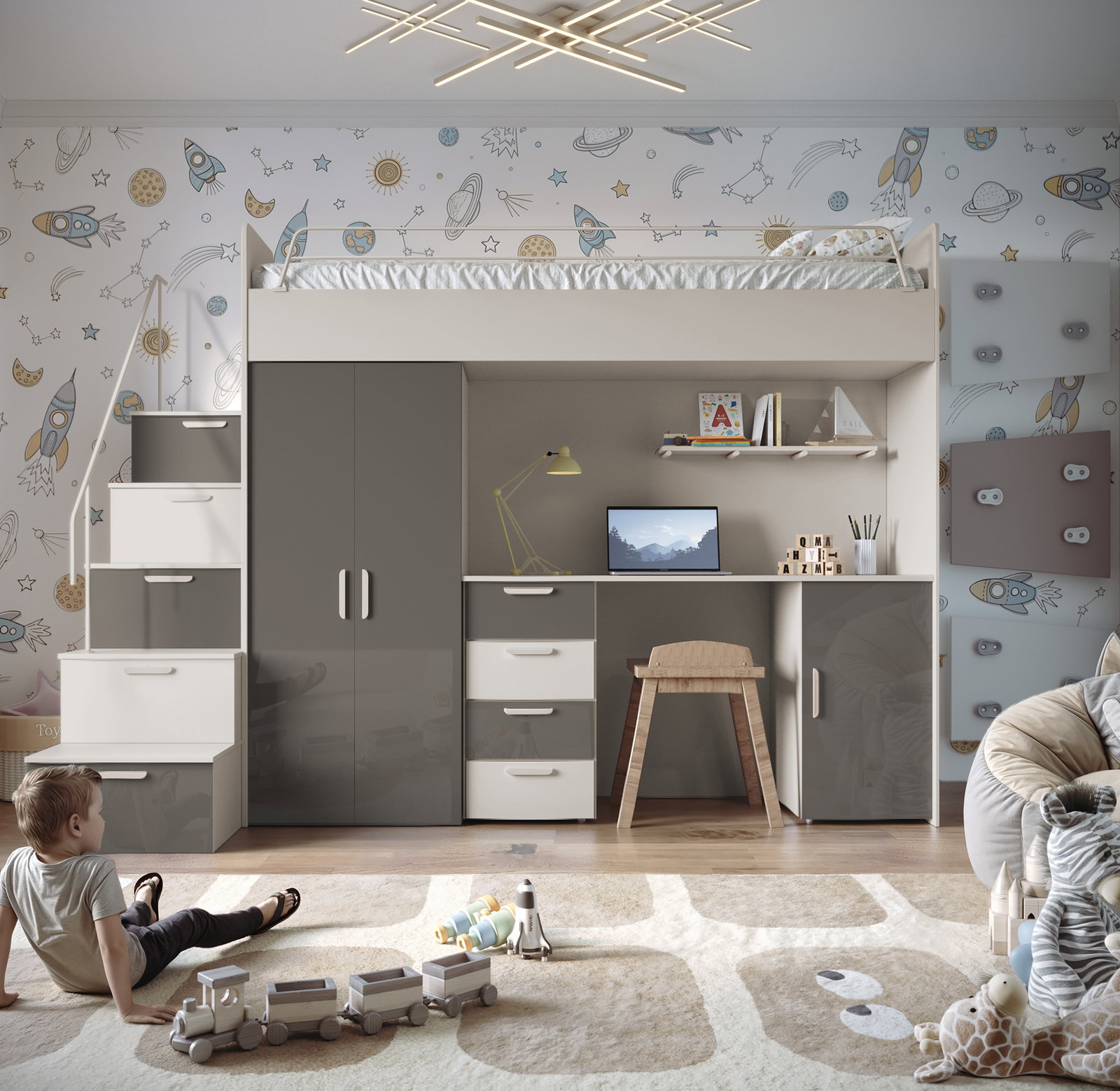Dječji krevet Ruby IV S (kašmir + sivi sjaj) (s podnicom)