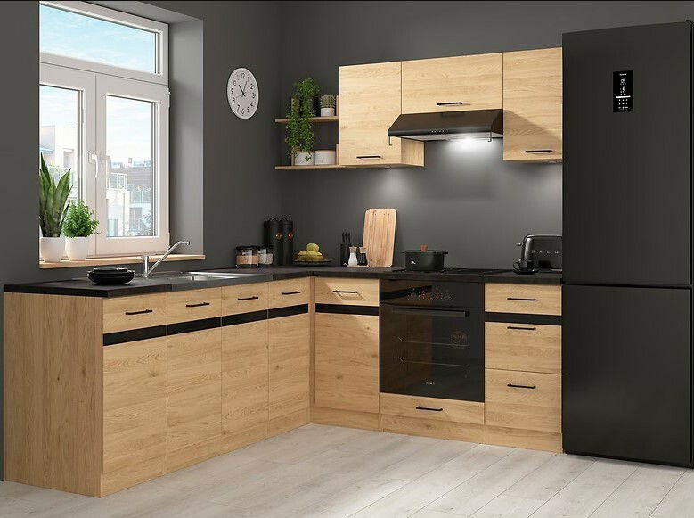 Kutna kuhinja Junona Line 200 + 220 cm (hrast bernstein)