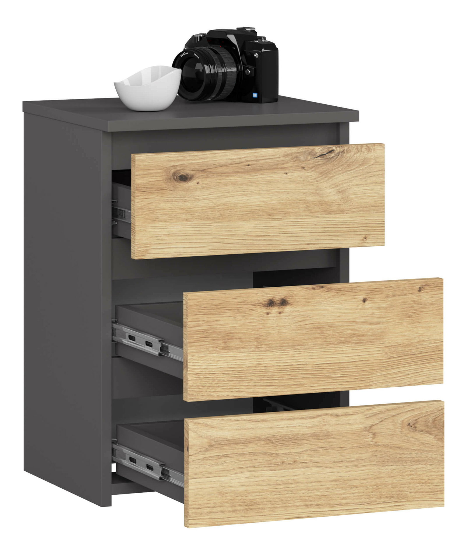 Éjjeliszekrény Contragolpe (grafit + artisan tölgy)