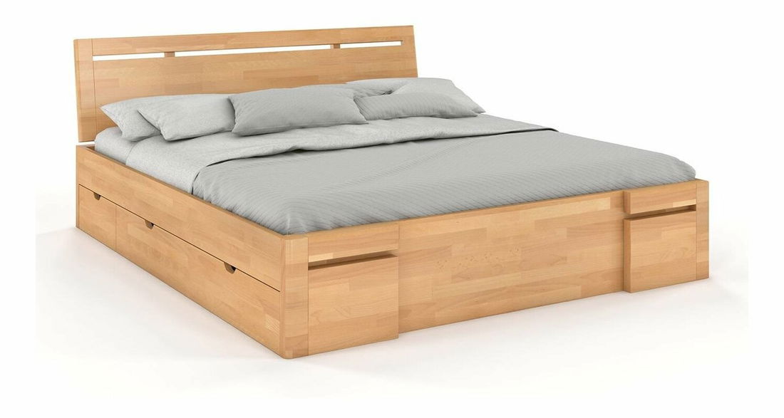 Manželská posteľ 180 cm Naturlig Bokeskogen High Drawers (buk)