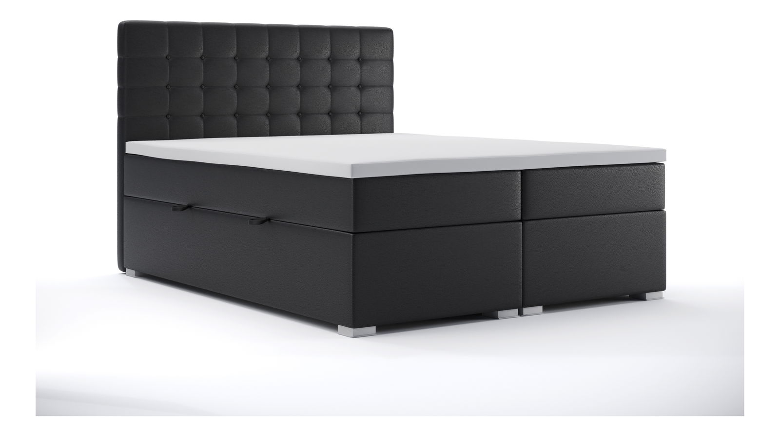 Pat matrimonial Boxspring 140 cm Clady (Negru piele ecologică) (cu sp. depozitare)