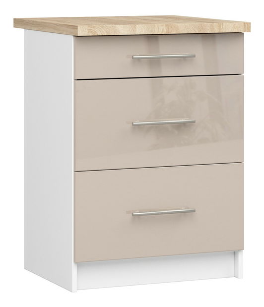 Dolná kuchynská skrinka Ozara S60 3SZ (biela + cappuccino lesk)