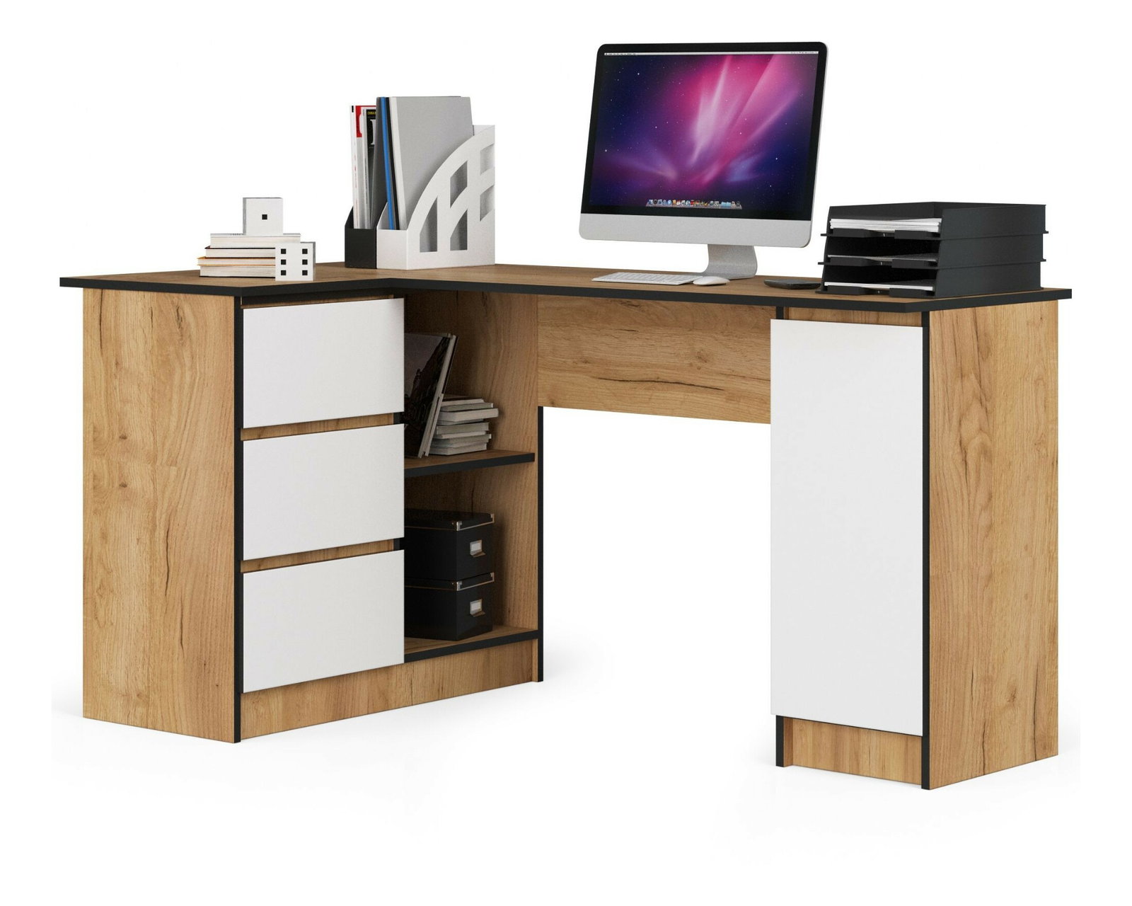 Sarok PC asztal Bienvenida (craft tölgy + fehér) (B)