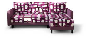 Rohová sedacia súprava Glimmer L (fialová + biela) (P)