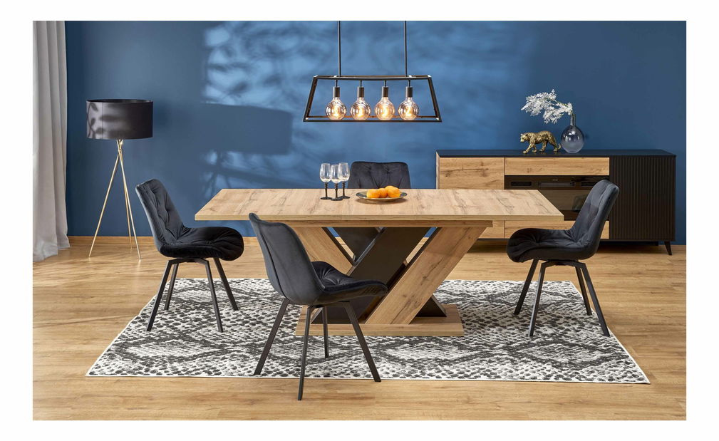 Masă de sufragerie extensibilă 160-200 cm Bran (negru + stejar wotan) (pentru 6 8 persoane)