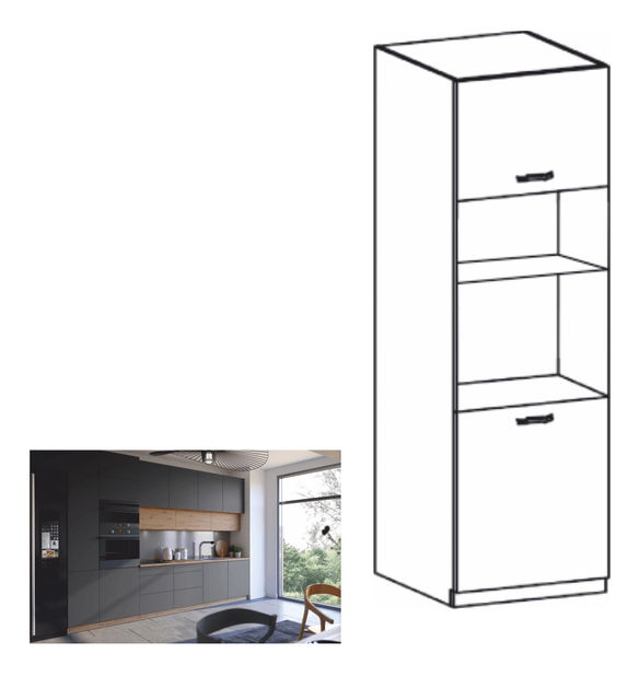 Vysoká kuchynská skrinka na vstavané spotrebiče D60PM Langari (dub artisan + sivá matná) *výpredaj