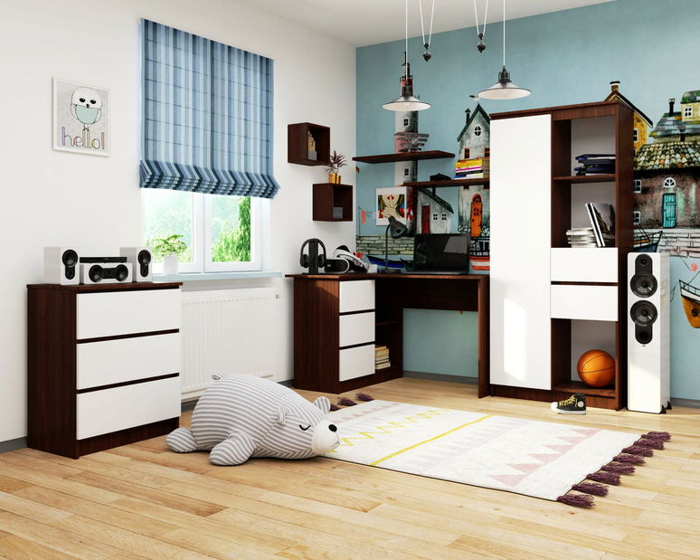 Masă PC de colț Bodhi (wenge + alb) (S)