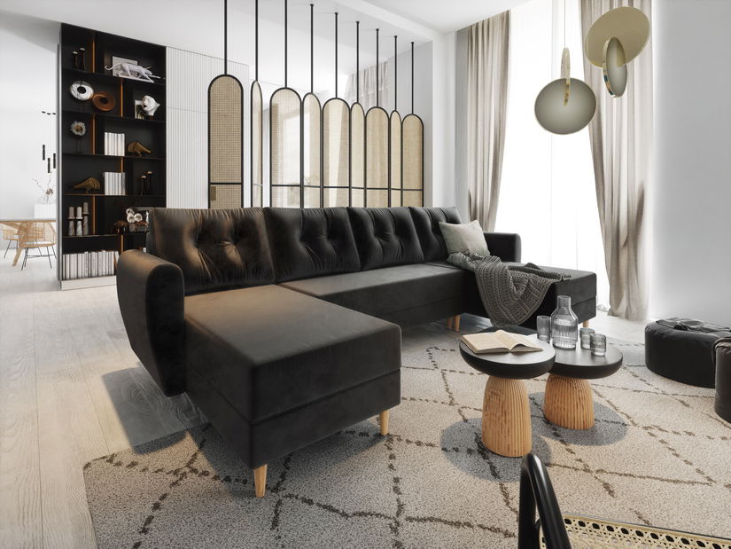 Kutna garnitura u obliku U Paladio (crna) (L)