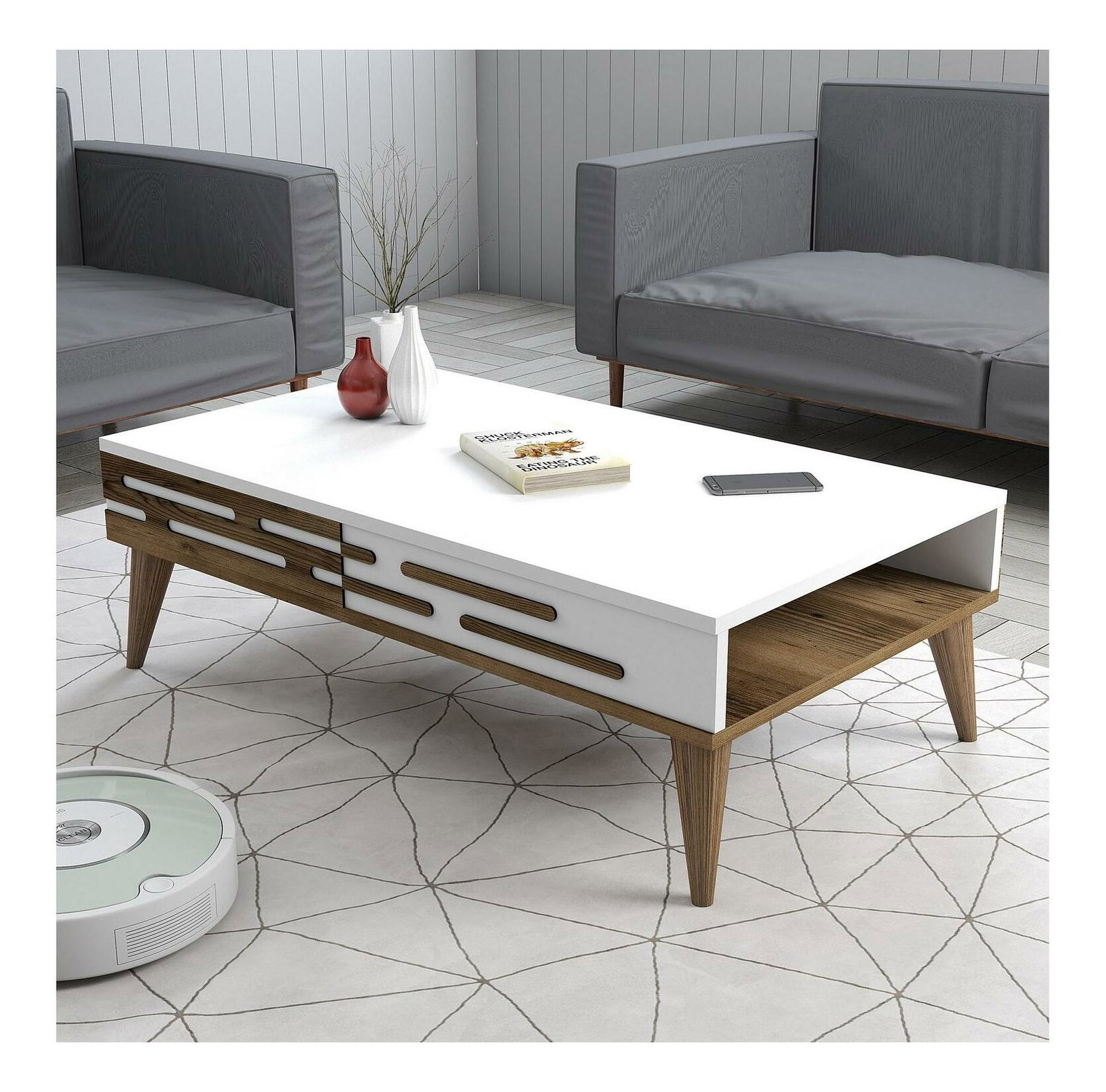 Masă de cafea Valencia (Nuc + Alb)