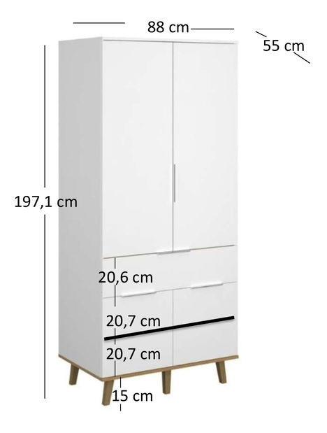 Ruhásszekrény Nickole (fehér + kőtölgy)