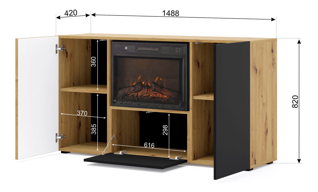 Ormarić s kaminom Aurella (crna + hrast artisan)