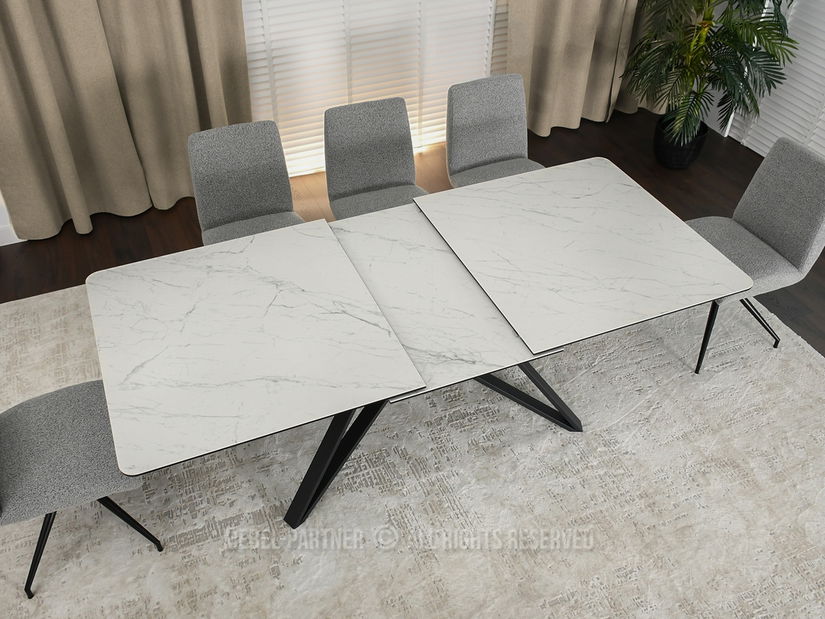 Jedálenský stôl Venda (biely mramor + čierna)