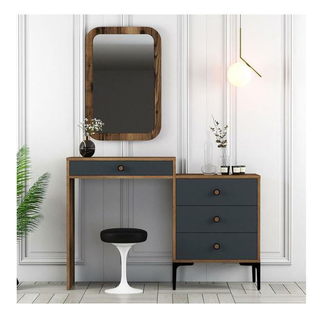 Toaletný stolík Logan 2 (antracit + orechové drevo) (so zrkadlom)