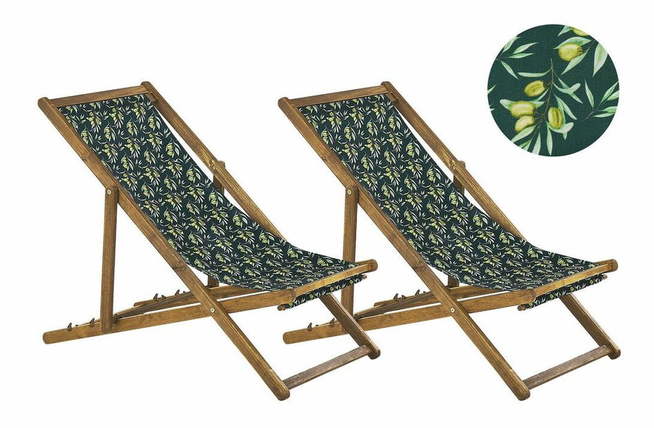 Set 2 ks záhradných lehátok s náhradnými poťahmi Antio (zelená + vzor)