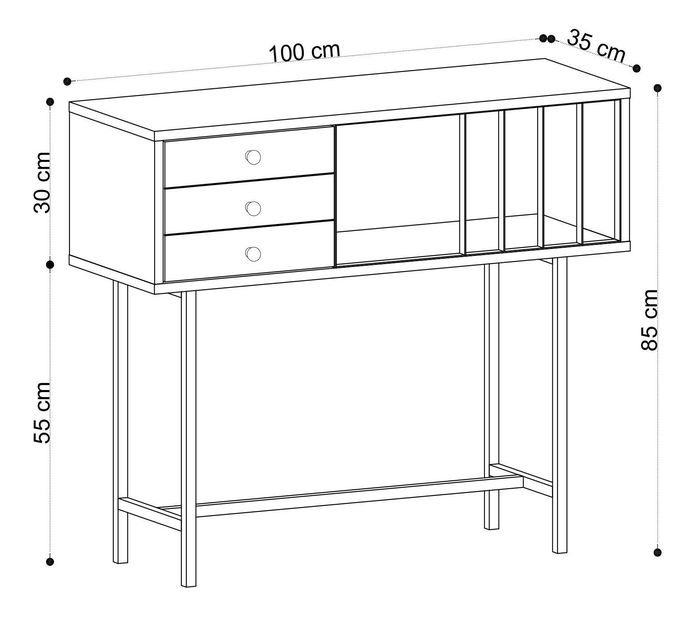 Konzolasztal Binavo (tölgy + fekete) 