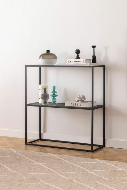 Măsuță consolă Bora (negru + sticlă)