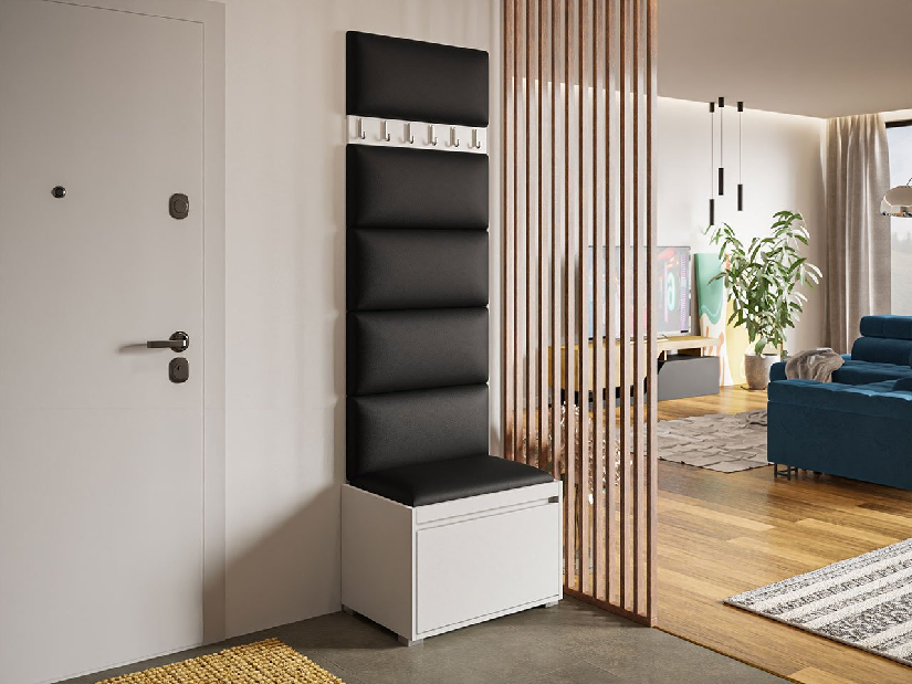 Mobilier pentru hol Kendora 60 (cu 6 buc panouri tapițate Pazara 60x30) (piele ecologică soft 011 (Negru)