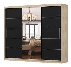 Ormar za garderobu Arrun (hrast sonoma + crna + ogledalo)