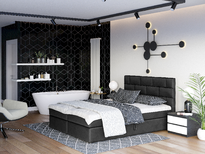 Kontinentálna posteľ 180x200 cm Waller Comfort (čierna) (s roštom a matracom)