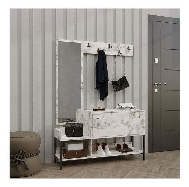 Predsieňová stena Aliex 45 (mramor carrara) (so zrkadlom)